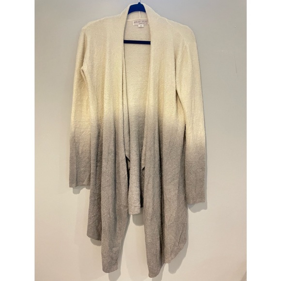 Barefoot Dreams Chic Lite Knit Ombré Dip Dye Cardigan Cream Grey Size Small - Picture 2 of 5